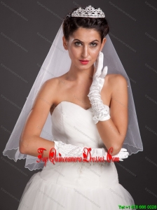 Pretty Beading Satin Fingertips Elbow Length Bridal Gloves