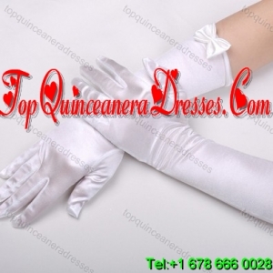 Satin Elbow Length Fingertips Bridal Gloves With Bow