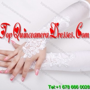 Satin Fingerless Elbow Length Bridal Gloves With Beading And Appliques