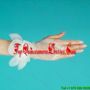 Tulle Fingerless Wrist Length Bridal Gloves With Hand Made Flower