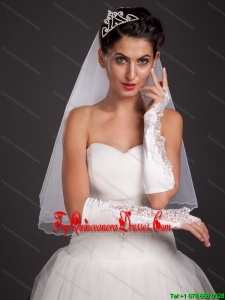 Chic Satin Elbow Length Fingerless Appliques Bridal Gloves