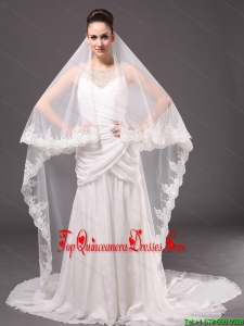 Romantic One-tier Cathedral Wedding Veil With Lace Applique Edge