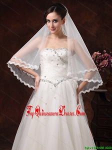 Graceful Pearl Trim Edge Organza Wedding Veils