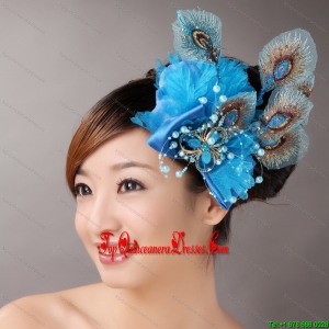 2013 Peacock Blue Feathers Headpieces Beading For Party