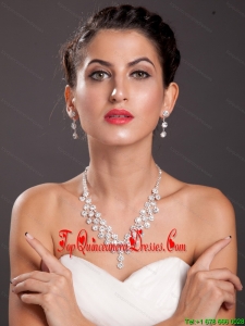 Alloy With Elegant Imitation Pearl Wedding Jewelry Set Including Necklace And Earrings