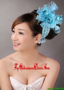 Blue Feather Chiffon Net Flower For Party