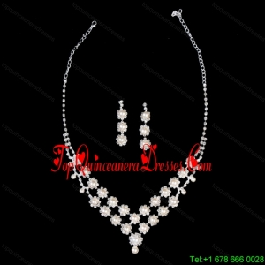 Elegant Pearl With Rhinestone Wedding Jewelry Set Including Necklace And Earrings