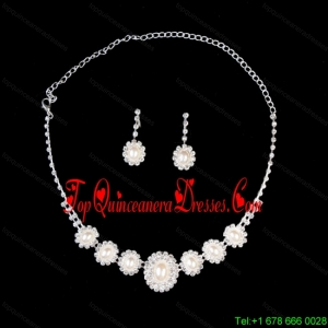 Elegant Pearl With RhinestoneWedding Jewelry Set Including Necklace And Earrings