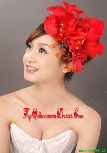 Elegant Red Feather Flowers Beading Womens Fascinators