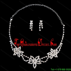 Exquisite Flower Shaped Rhinestone Wedding Jewelry Set Including Necklace And Earrings
