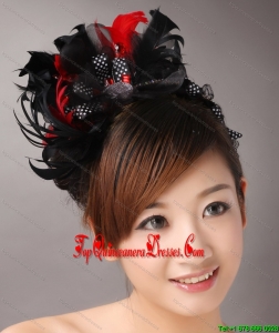 Fully Handmade Sweet Black and Red Headpieces Imitation Pearls With Feathers For Party