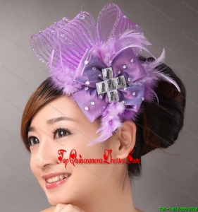 Lavender Headpieces White Pearl Crystal Satin Ribbon Flower