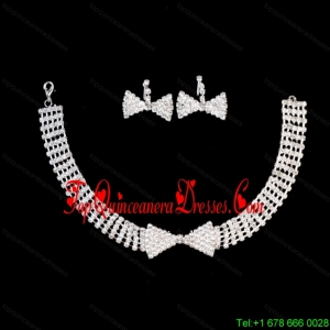 Lovely Bowknot Shaped Rhinestone Bridal Jewelry Set Necklace With Earrings