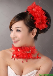 Red Chiffon Big Flowers With Beading For Wedding