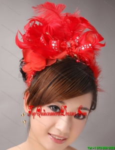 Red Chiffon Feather Big Flower With Beading For Bridal New Arrival