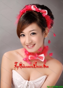 Red Feather and Bowknot Beading Hairband