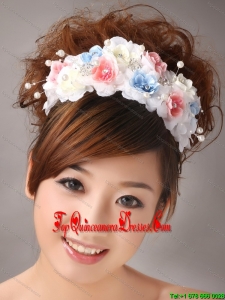 Muti-color Headpiece With Hand Made Flowers and Pearl