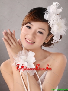 Popular White Feather Organza Flowers Fascinators and Wrist Corsage