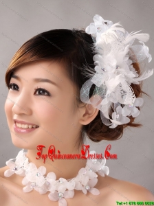 White Hand Made Flowers Feather Wedding Fascinators