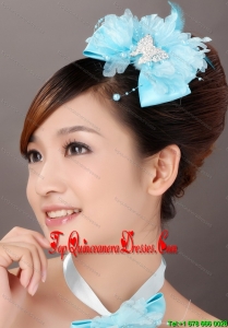 Beautiful Aqua Blue Taffeta and Organza Beading Feather Fascinators