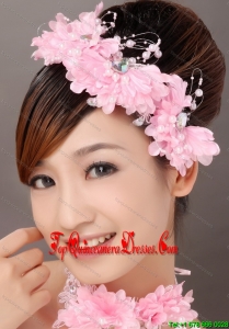 Beautiful Pink Taffeta Beading Hand Made Flowers Hair Combs