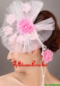 Fashionable Light Pink Tulle Hand Made Flowers Beading Fascinators For Party