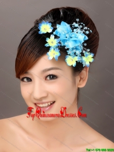 Fully Handmade Blue Organza Imitation Pearls Fascinators