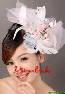 Light Pink Fashionable Tulle Feather Hand Made Flowers Beading Fascinators