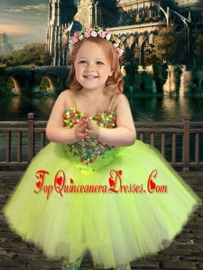 Most Popular Yellow Green Spaghetti Straps New Arrival Kid Pageant Dress with Beading