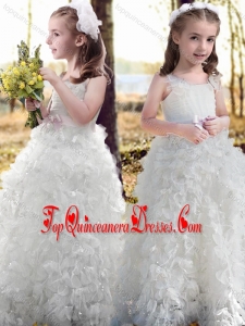 New Arrivals Ruffled and Bowknot White Kid Pageant Dress with Straps
