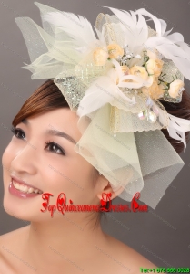 Popular Light Yellow Tulle Feather Hand Made Flowers Fascinator