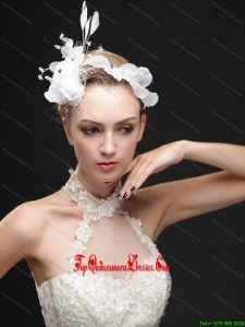 Pure White Flower Bridal Net With Feather Women Fascinators