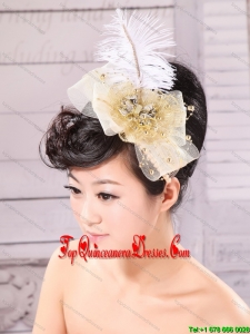 Gold Feather and Side Clamp Diamond For Headpieces