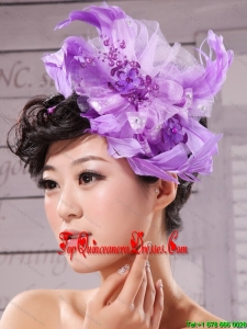 Purple Feathers Big Hat Wedding Headpieces