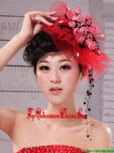 Red Fascinators Tulle Hand Made Flowers Outdoor and Special Occasion