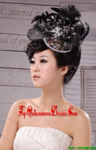 Special Hat Hairpin Feather Tulle Black Outdoor and Wedding
