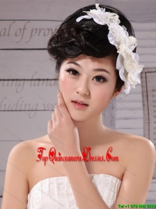 White Tulle Imitation Pearls With Hand Made Flowers Fascinators