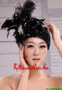 Black Best Sale Hat Flower Wedding Headpieces With Feather Beading