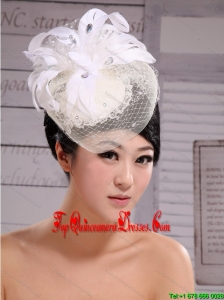 Fashion White Feather And Net Pearl Tire Fascinators