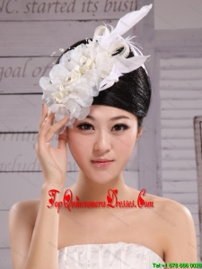 Hair Accessories For Brides Bud Silk Yarn Feather With Pearls and Beading Embellishment