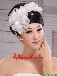 Headpiece White Pearls Large Flowers Embellishment