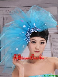 Aqua Blue Flowers Decorate Tulle Fascinators For Party