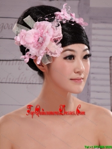 Pink Chiffon Bud Silk Pearls Net Flowers For Wedding