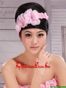 Pink Chiffon Hand Made Flowers and Beading For Headpiece