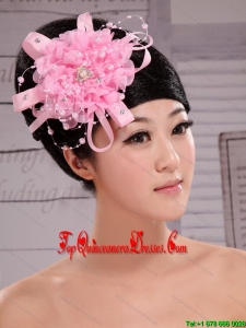 Pink Chiffon Ribbon Big Flowers With Pearls For Wedding