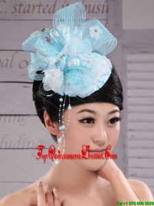 Tulle Aqua Blue Fully Handmade Headpices With Rhinestones and Flowers Decorate For Party