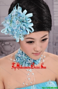 Tulle Aqua Blue Imitation Pearls and Flowers Decorate For Party In 2013 New York