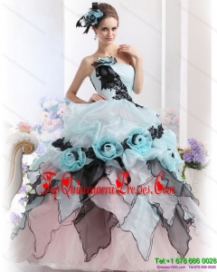 Pretty Ruffles Multi Color 2015 Quinceanera Dresses with Hand Made Flowers