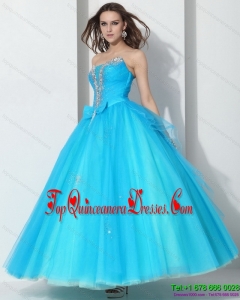 Puffy 2015 Beading Baby Blue Quinceanera Dresses with Bownot