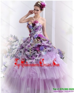 Puffy 2015 Multi Color Sweet Sixteen Dresses with Hand Made Flowers and Ruffles
